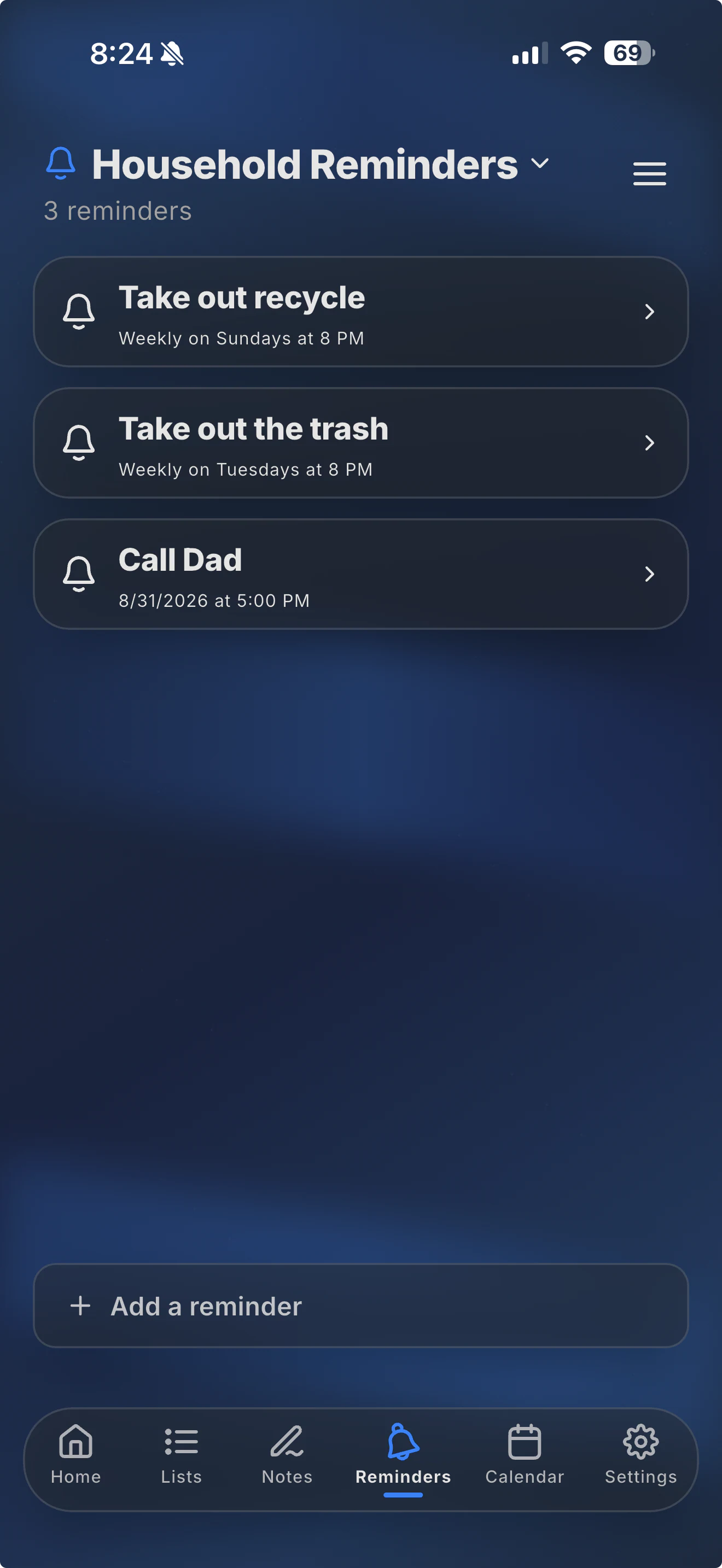 A recurring reminder group in Plannur